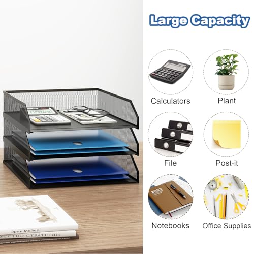 Natwind 3-Tier Stackable Paper Tray, Metal Mesh Desktop Organizer, A4 Paper Sorter, Letter Trays,File Folder Sorter Organizer with Sliding Tray for Home, Office, School (Black) - size: 3 Tier
