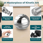 Kinetic Desk Toys,Full Body Optical Illusion Spinner Ball,Gifts for Men,Women,Kids 1.5” Size (Silver)