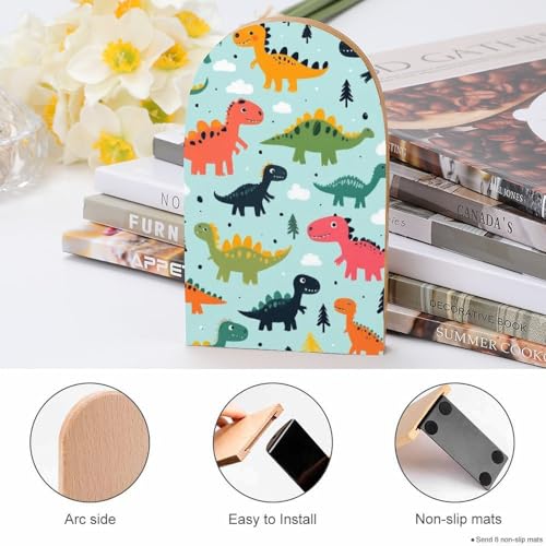 Cute Funny Dinosaurs Mint Green Cute Cartoon Bookends 1 Pair, Book Ends for Shelves, Bookshelf Dividers Books Organizer for Office Home Bookstore - color: Picture(457)