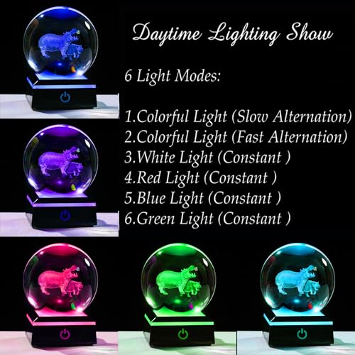 Qianwei Hippopotamus Gifts for Women 3D Crystal Ball 3.14'' - Laser Hippopotamus Decor Glass Animals Hippo Gifts Figurines Statue Stuff for Room Decorations Hippo Night Light - style: Hippo
