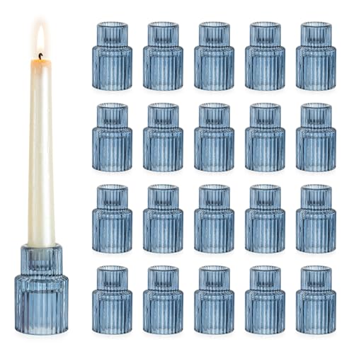 Hewory Glass Candlestick Candle Holder: 20PCS Blue Glass Taper Candle Holders for Table Centerpiece, Vintage Tapered Candlestick Holders for Christmas Centerpiece Wedding Party Holiday Home Decor - color: Blue, size: 20PCS