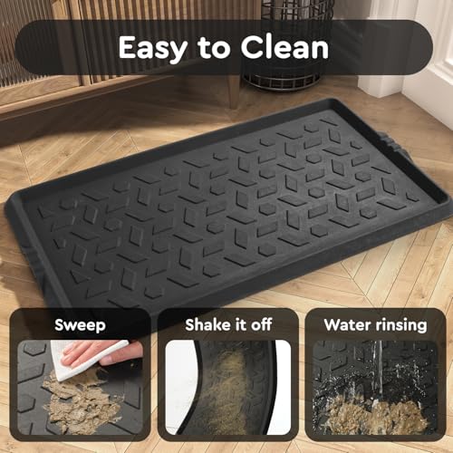 tchdio Durable Rubber Boot Tray and Shoe Mat for Entryway - Heavy Duty Waterproof Shoe Tray Organizer, Non Slip Boot Trays for Front Door, Entryway Muddy Shoes Storage, 16x48 Inches - color: Black Diamond, size: 16"x48"