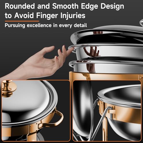 Chafing Dishes for Buffet, 4 Pack 5QT Round Stainless Steel Chafing Dish Set for Home Parties, Christmas Gatherings, Catering Events Complete Buffet Warmer Set (Rose Gold 2) - color: Rose Gold 2