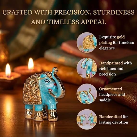 Gold Plated Elephant Idol Showpiece for Vastu, Good Luck, Gifting for House Warming and Home Decor - 3 Inches - 1 Piece