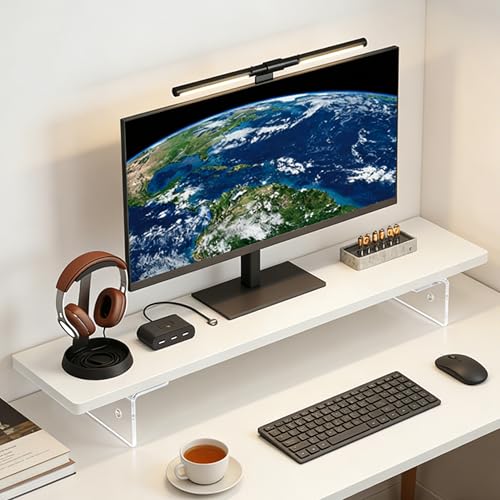 Computer Monitor Stands, Wood & Acrylic Computer Monitor Stand, Desk Monitor Stand Underneath Storage For Office, Home, School Supplies, 31.5" L (White) - color: White