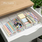 Qilinba 8 PACK Drawer Organizer Bins Bathroom Deep Drawer Organizer Tray for Cutlery Vanity Make-up, Clear Stackable Storage Bins for Kitchen Cabinet Closet Counter Organization and Storage