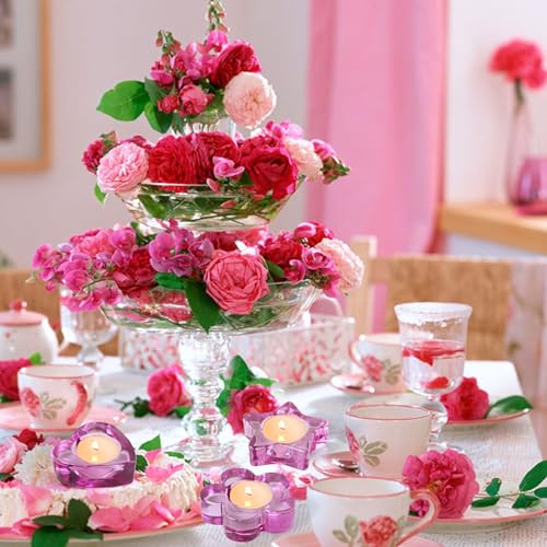 Pink Votive Candle Holders Set of 12 for Table Centerpiece(3 Sizes,Heart/Flower/Star) Tealight Candle Holders Bulk for Birthday Party,Wedding Dinning,Home Decor, Valentines Christmas Decoration(Pink) - color: Pink