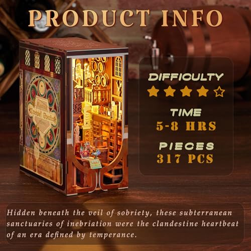 MiniCity Book Nook Kit, DIY Miniature Dollhouse Booknook Kit, 3D Wooden Puzzle Bookend Bookshelf Insert Decor with LED Light for Teens and Adults (Roaring Twenties Speakeasy) - style: Roaring Twenties Speakeasy