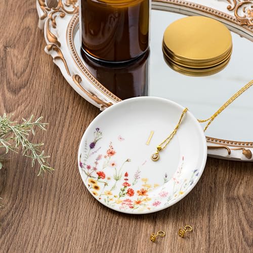 Crisky Initial Jewelry Tray Ring Dish & Gift Box, Ceramic Flower Trinket Dish for Rings Earrings Necklaces Keys, Bridal Shower Engagement Birthday Gift for Women, Friends 4.57" (Gold Foil L - style: Initial L