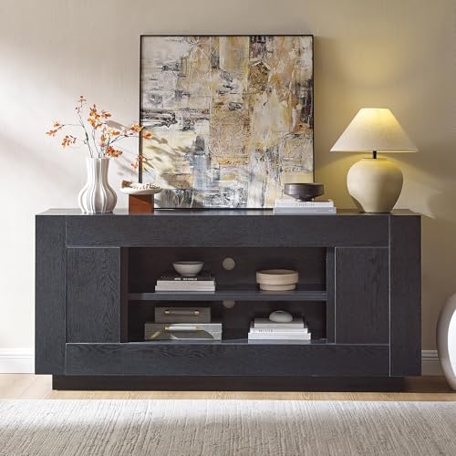 OKD Modern 70" TV Stand, Entertainment Center for TVs Up to 80", Media Console with Large Open Storage & Side Cabinets, Thick Wood Design for Living Room, Black Oak - color: Black Oak