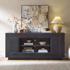 OKD Modern 70" TV Stand, Entertainment Center for TVs Up to 80", Media Console with Large Open Storage & Side Cabinets, Thick Wood Design for Living Room, Black Oak - color: Black Oak