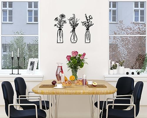 Pigort 3 Pieces Metal Flowers Wall Arts - Rustic Farmhouse Decor Black Minimalist Flower Wall Decors for Living room Bathroom Bedroom Dining Room - Housewarming Gifts(Black, Vase-C) - color: Black