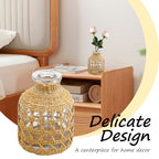 Flower Vases with Rattan Cover Straw Woven Glass Vase Boho Glass Flower Vase for Arrangement Table Decoration, 4.44''X1.77''X3.14'', B Style - size: 4.44IN