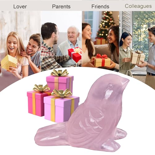 Rose Quartz Crystal Bird Carving Hand Carved Gemstone Bird Figurine 2.4 Inch Polished Animal Sculpture Healing Stone Home Office Desk Decoration Gift Collection - color: Rose Quartz Bird