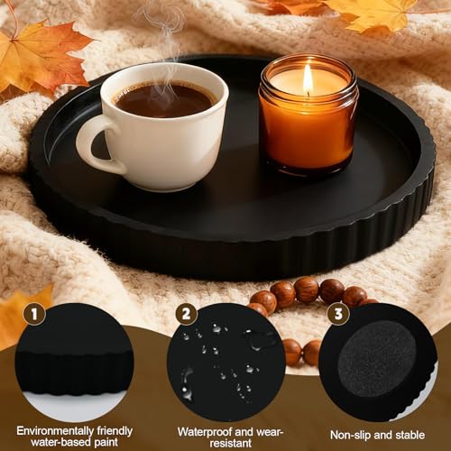 11 Inches Round Decorative Tray for Coffee Table Decor, Wooden Tray Non-Slip Solid Color Serving Tray for Home Decor, Farmhouse, Kitchen, Living Room and Bathroom