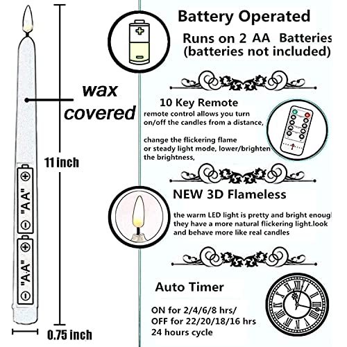 NONNO & ZGF 10 Pack Black 11'' LED Wax Covered Taper Candles with 2 Remote Control, Flameless Battery Operated Decor Candle, Warm White LED - color: Black