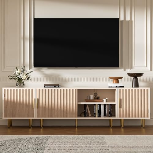 Housoul 71" TV Stand for 50/60/70/80 inch TV, TV Stand for 75+ inch TV, Modern Entertainment Center for Up to 80" TV, TV Media Stand with Storage Cabinet for Living Room, Bedroom, Oak - color: Oak, size: 71" L