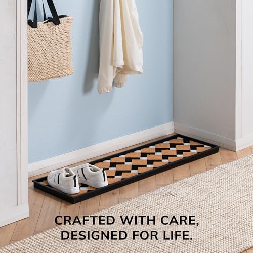 Anji Mountain Rubber Boot/Shoe Tray with Coir, Fits 4 Pair (46.5"" Wide), Tan and Black Chevron Insert (AMB0BT4F-011) - color: Tan and Black Chevron Insert, size: 46" x 14" x 1.5"