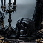 Black Skull Head Skeleton Decorative Statue Unique Design Split Resin Sculpture Home Decoration Gothic Art Piece Halloween Decor (Black)