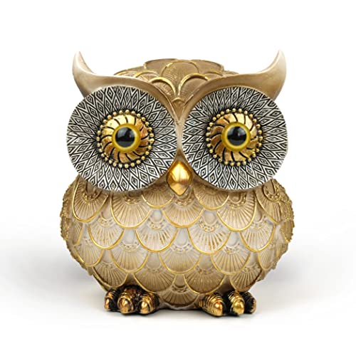 Garwor Retro Owl Statue for Home Decor, 4.2" Vintage Gold Resin Owl Figurine with Artistic Raised Feathers, Cute Mini Bird Sculpture for Bookshelf Desk Shelf Decoration, Gift for Owl Lovers - color: Retro Gold, size: Small