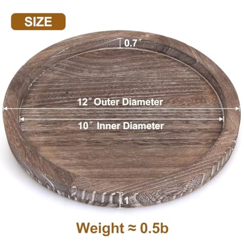 Round Decorative Wooden Serving Trays for Ottoman Coffee Table Tray Farmhouse Kitchen Home Decor Accents Circle Circular Wood Decorations Trays Rustic Dining Table Centerpiece Candle Holder Tray - color: Washedwhite, size: 12"