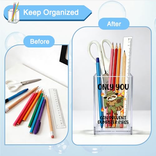 Only You Can Prevent Dumpster Fires Acrylic Organizer Pencil Pen Holder, Humorous Raccoon Trash Can Office Desk Accessory, Inspirational Appreciation Thank You Office Gifts for Coworker Boss - style: Only You