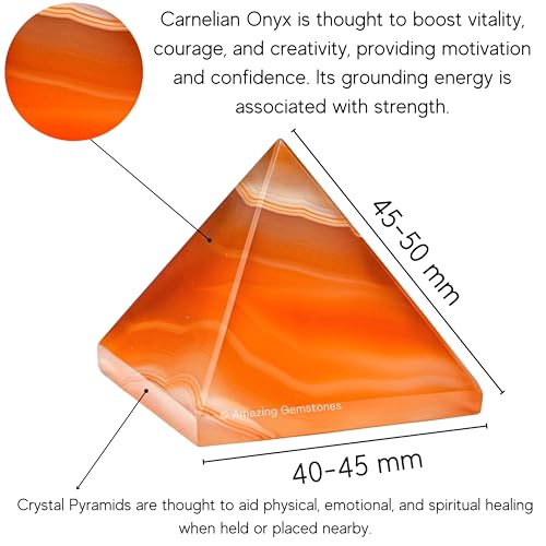 Amazing Gemstone Carnelian Onyx Pyramid Crystal Healing Stones - 2" Great Pyramid Figurine of Natural Stone Pyramid for Meditation, Reiki, Chakra Balancing and Crystal Pyramids Grid - color: Carnelian Onyx