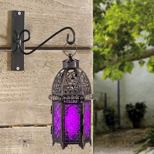 NEEDOMO Moroccan Candle Lantern, 12.8'' Hanging Lanterns Decorative Indoor Outdoor, Vintage Candle Holder for Chritsmas, Halloween, Table, Patio, Porch, Shelf, Gothic Home Decor (Purple) - color: Purple, size: Large