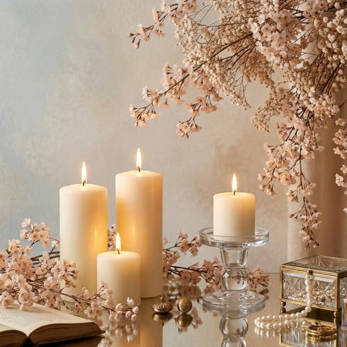 Okllen Set of 6 Glass Candle Holders, Clear Pillar Taper Candlestick Crystal Tealight Candle Holder Stand for Dinner Table, Wedding Centerpieces, Living Room, Home Decor