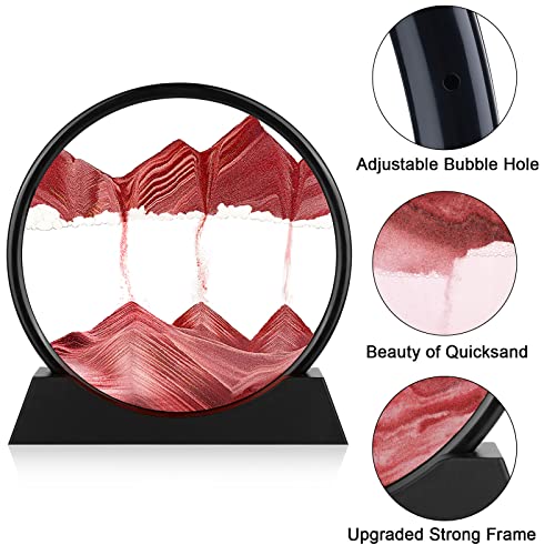 Moving Sand Art Picture - 3D Quicksand Painting Decor - Round Glass 3D Deep Sea Sandscape - Relaxing Home Decoration Desk Toys for Home Office Desk Mantle Bookshelf- (Red, 7 in) - color: Red, size: 7"