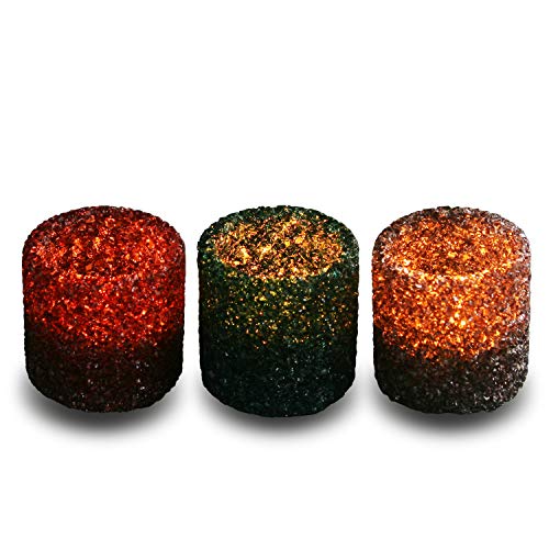 3 Pack Tealight Candle Holders Decorative Colorful Glass Cullet Tea Lights Votive Holders for Home Décor Wedding Halloween Christmas Decorations Table Centerpieces Party Favors Gifts 2.8”(D)x2.8”(H) - color: Blackish Green, Burgundy and Dark Brown