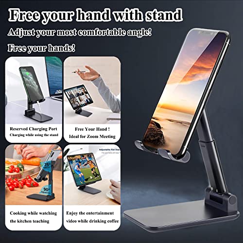 Meetuo 2 Pcs Cell Phone Stand, Adjustable Angle Height Phone Stand for Desk, Foldable Portable Phone Holder for iPhone 14/13/12/Smartphones - color: Pink+Black