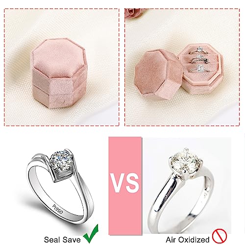 WantGor Velvet Ring Box, 3 Slots Jewelry Ring Gift Box Vintage Ring Display Holder Case for Wedding Ceremony Proposal Engagement (Blush Peach) - color: Blush Peach