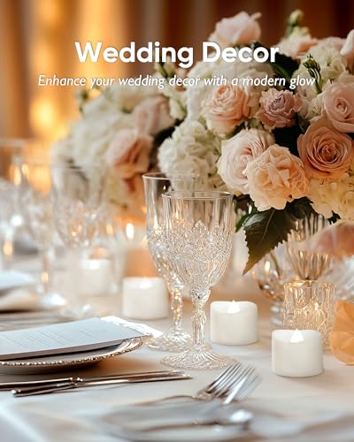 Homemory 48-Pack Cool White Novelty Flickering Flameless Tea Lights, 200+Hours Battery-Operated LED Fake Candles for Wedding Table Centerpieces,Proposal,Anniversary, White Base, Ø1.5'' × H1.3'' - color: Cool White Glow, White Base, size: Pack of 48
