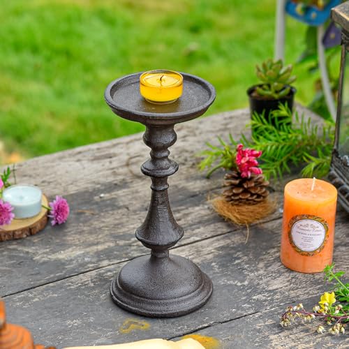 Sungmor Rustic Cast Iron Pillar Candle Holder, 7.8" Tall Vintage Candlestick Holders, Table Centerpiece Metal Candle Holder, Farmhouse Candle Stand for Fireplace Shelf Home Decor - color: Medium - 7.8inch Tall