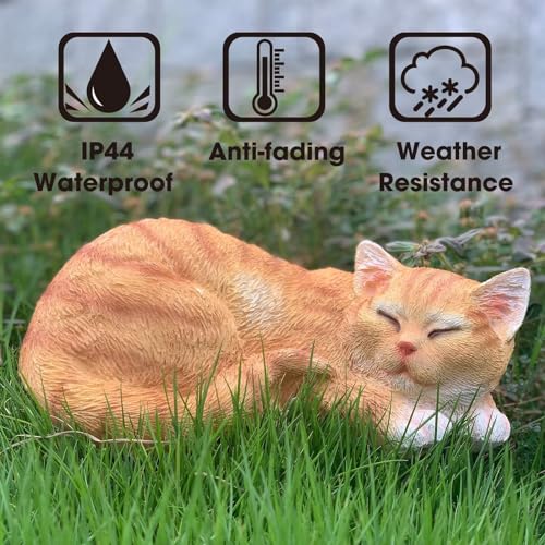 Garden Decor Cat Statue Outdoor, Figurines & Sculpture Decoration, Sleeping Cat Decor for Patio, Porch and Lawn, Gifts for Mom, Memorial Stone - color: Sleeping Cat（orange）