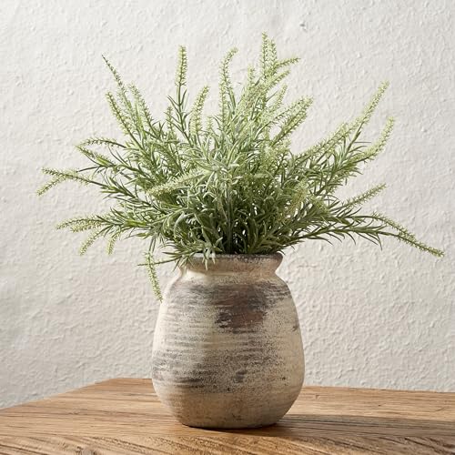 SIDUCAL Ceramic Rustic Vase, Whitewashed Terra Cotta Vase, Distressed Farmhouse Décor, Pottery Decorative Flower for Home Decor, Table, Living Room Decor, Shelf, Mantel, 7.3 Inch, Terra - color: Terra-s