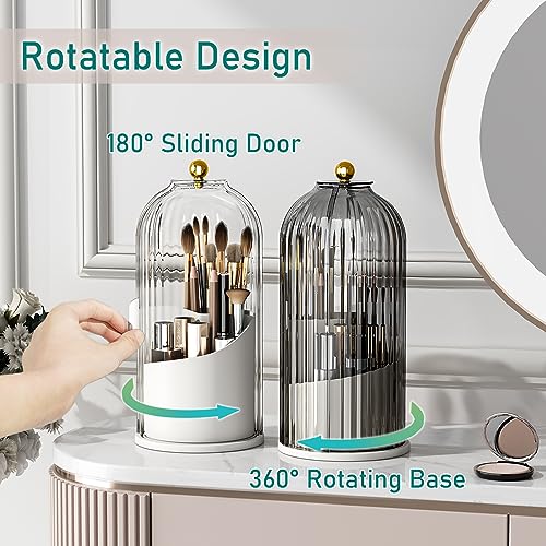 GAXmi Makeup Brush Holder with Lid Cosmetic Tools Organizer 360 Rotating Waterproof Dustproof Beauty Brushes Storage for Vanity, Grey - color: Grey