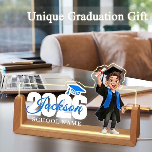 Custom Name Plate for Desk, Personalized Light Up Acrylic Desk Name Plate, Personalized Graduation Gifts 2026 for Him Her, Class of 2026 Graduate Gift, High School College Grad Gift (Design17-Graduation Boy) - color: Design17-Graduation Boy
