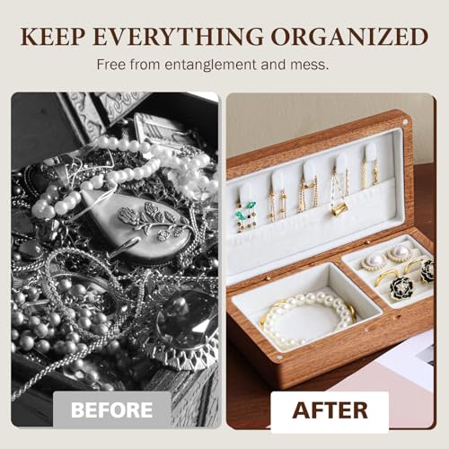 LadyRosian Wooden Small Jewelry Box - Mini Wood Travel Jewelry Case Portable Organizer for Rings, Earrings, Necklaces & Bracelets Storage Women Girls Men,Sapele - color: Sapele