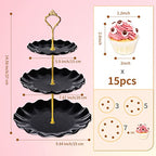 BACUTHY 3 Tier Cupcake Stand Holder, Plastic Cup Cake Stand Towel with Tiered Serving Tray for Cupcakes, Donuts, Fruits and More, White (Black) - color: Black