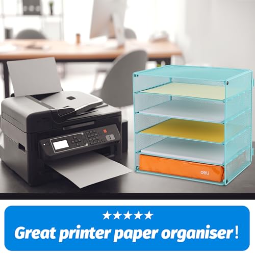 EASEPRES 5 Slot Mesh Desk Organizer Tray, File Paper Letter Folder Holder Desktop Paper Sorter Mail Organization Rack Storage Accessories, for Office Home School Classroom, Blue - color: 5 Tier Blue