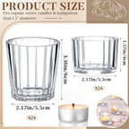 Mumufy 48 Pcs Assorted Votive Candle Holder Ribbed Clear Glass Tea Lights Candle Holder for Table Centerpiece Wedding Home Festival Party Decoration