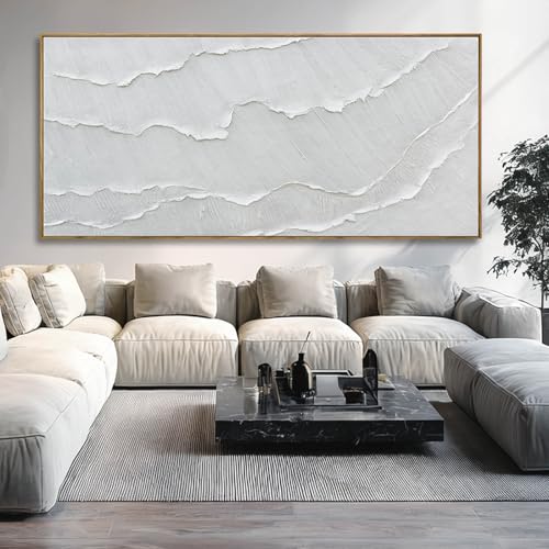 Extra Large Modern White sea wave Line Abstract Artwork Framed Neutral Canvas Wall Art for Living Room Bedroom Office Minimalist Decor 40x88 Inch - color: White, size: 88"L x 40"W