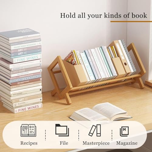 Wood Tilting Bookcase in Living Room/Home/Office, Desktop Book Shelf Organizer Bookshelves Storage Rack for CDs/Magazine/Books Display (Yellow, 16"-L) - color: Yellow, size: 16"-L
