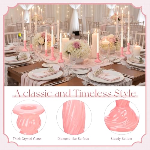 Mumufy 10 Pcs Glass Crystal Taper Candle Holders Clear Glass Candlestick Holder Fit 0.8 Inch Candles Crystal Decorative Candle Stand Centerpiece Table Wedding Dining Party (Classic,Cream Pink) - color: Cream Pink