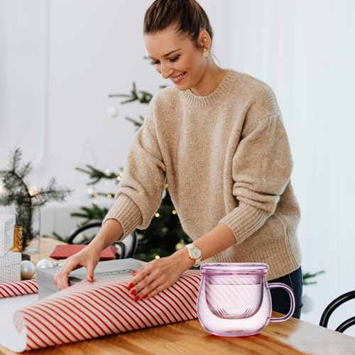 DOPUDO 11oz Pink Glass Tea Cup with Infuser and Lid– Versatile and Elegant Gift for Women, Perfect for Loose Leaf Tea and Other Beverages. - size: 11OZ
