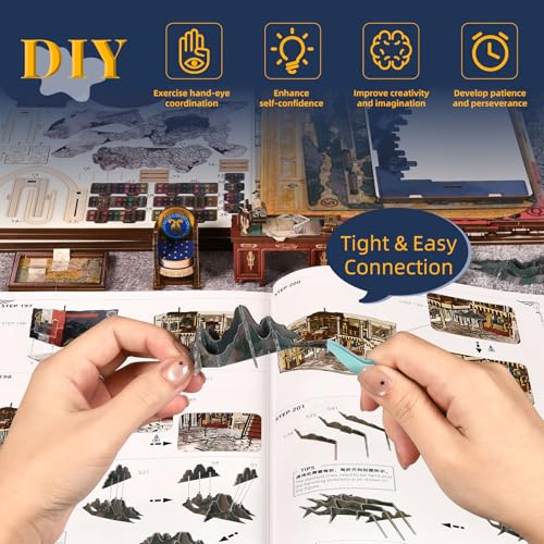MiniCity Magic Booknook Building Set with LED Light, Mini Bookend Building Kit for Bookshelf & Home Decor, DIY Miniature Book Nook Building Model for Kids Adults Teens (Napoléon) - style: Napoléon