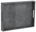 HofferRuffer Rectangle Serving Tray with Hole Handles for Coffee Table, Breakfast, Tea, Food, Butler - Countertop, Kitchen, Vanity Serve Tray, 16.2 x 12.2 x 2 inches, Faux Leather Tray (Dark Grey) - color: Dark Grey, size: 16.2" x 12.2" x 2"