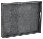 HofferRuffer Rectangle Serving Tray with Hole Handles for Coffee Table, Breakfast, Tea, Food, Butler - Countertop, Kitchen, Vanity Serve Tray, 16.2 x 12.2 x 2 inches, Faux Leather Tray (Dark Grey) - color: Dark Grey, size: 16.2" x 12.2" x 2"